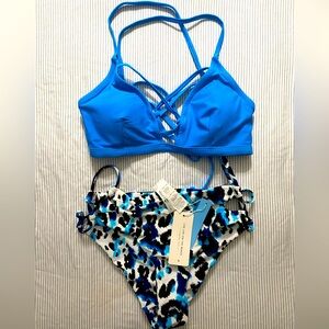 Cupshe bikini blue and leopard print. NWT